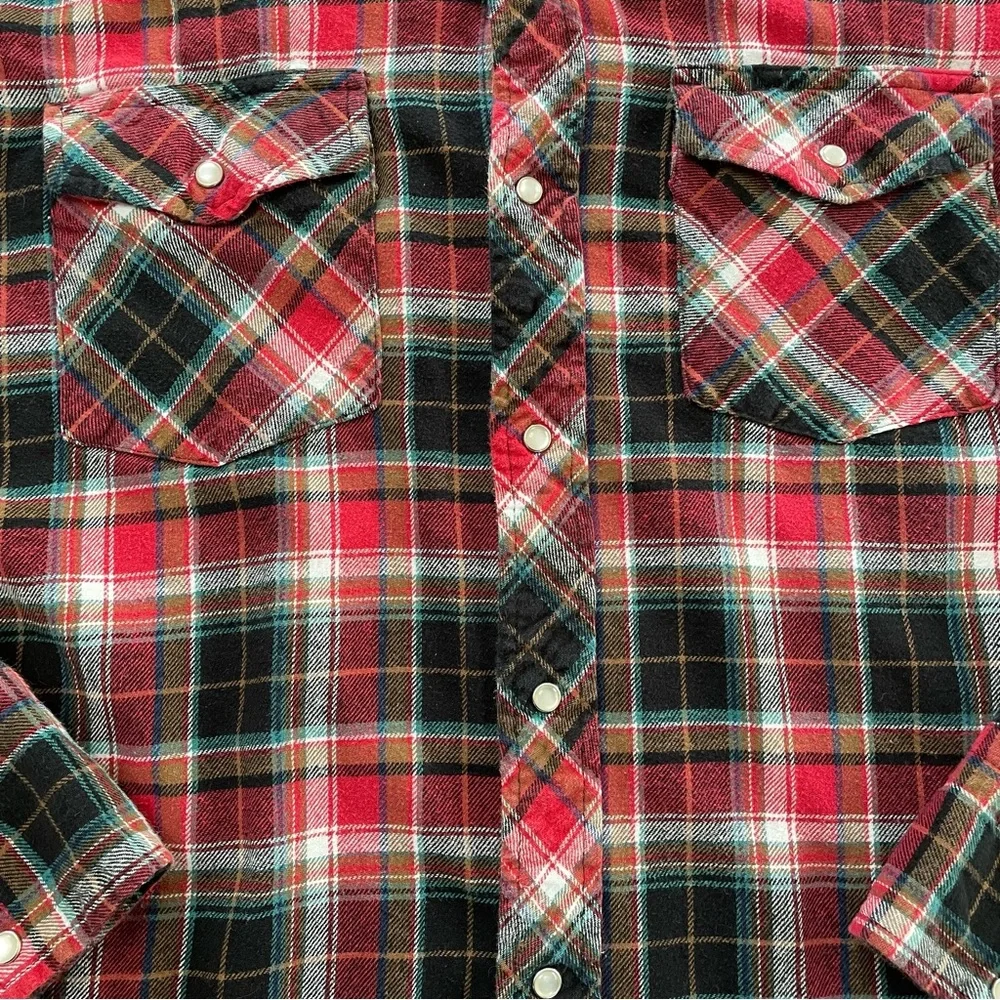 Wrangler XXL Retro Long Sleeve Flannel Western Pearl Snap Plaid Shirt - Picture 4 of 4